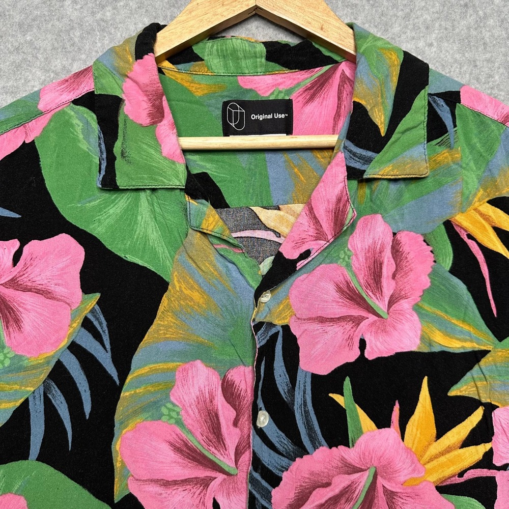 Original Use Mens XXL Tropical Hibiscus Floral Rayon Short Sleeve Hawaiian Shirt